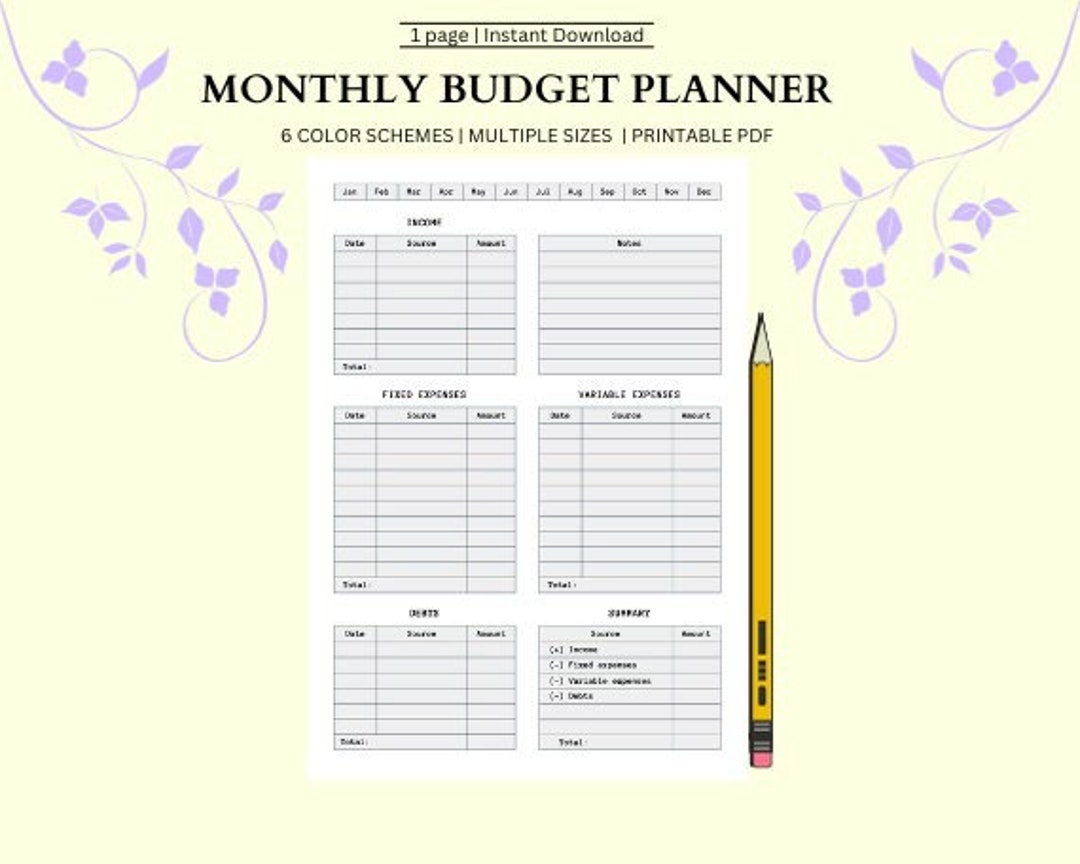 Monthly Budget Overview Template Printable, Budget Planner, Monthly