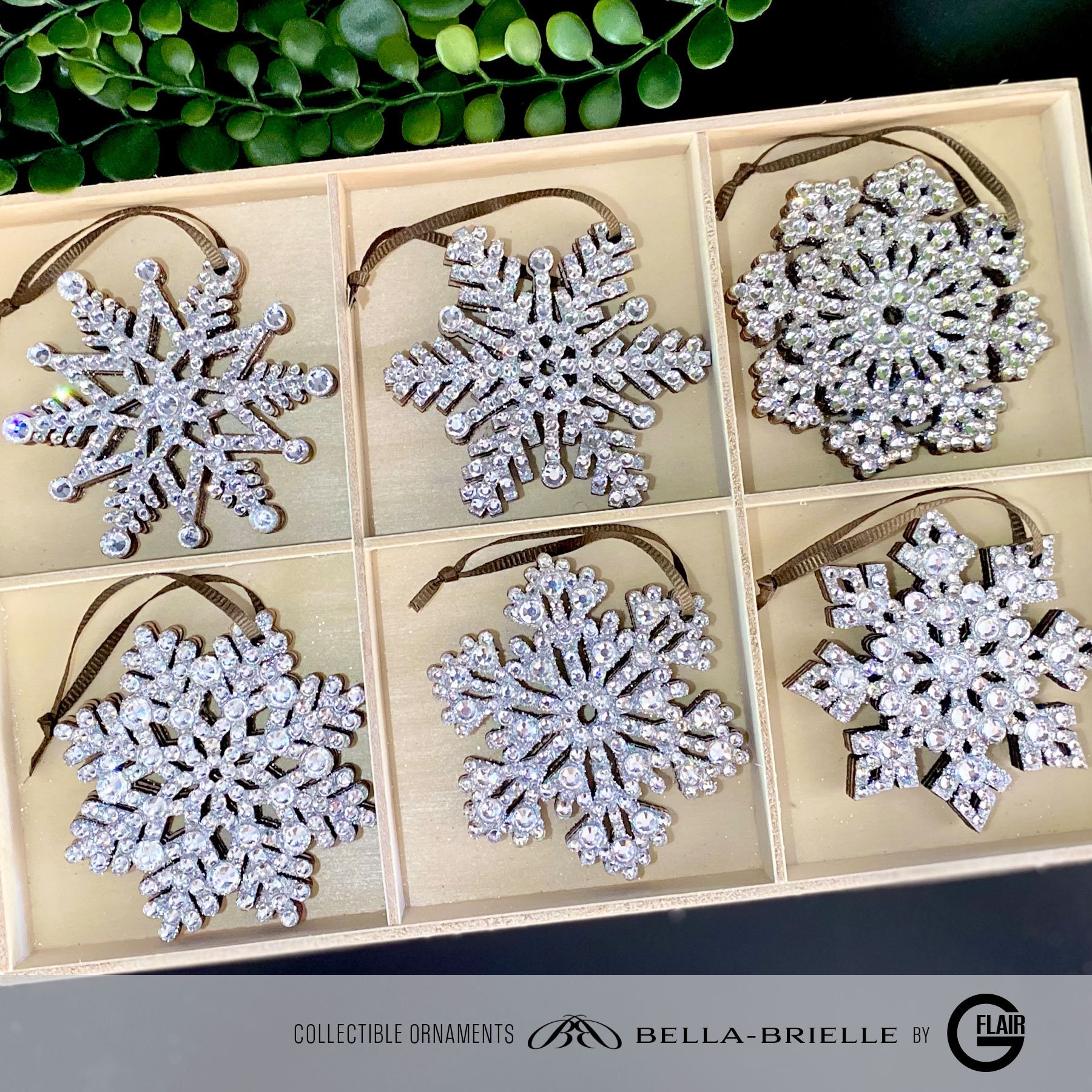 Unique Sparkle Ornament Set of 6 Wood Snowflakes Embellished With ...