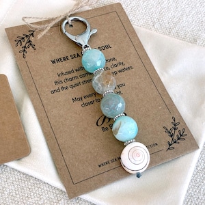Coastal Purse Charm With Agate Gemstones And Seashell Beach Inspiration Gift for Women