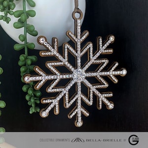 Unique Sparkle Ornaments Large Wood Snowflake Embellished With Crystal Rhinestones Double-Sided Design