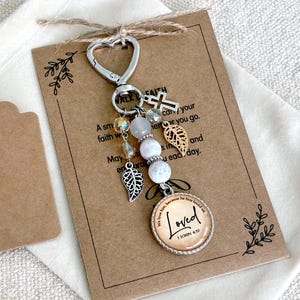 Bible Verse Purse Charm, Scripture Bag Charm, Natural Agate Beads, Christian Faith Gift, Religious Keychain, Inspirational Bible Verse Charm