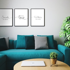 Modern  Christian Art Inspirational Poster, Saved by Grace Scripture Wall Art, Prayer Room Christian Décor, Christian gifts, Baptism Gifts,