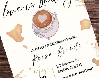 Love Is Brewing Bridal Shower Invitation, Love You A Latte Invitation, Bridal Shower Invitation Digital, Coffee Bridal Shower Invite, C4