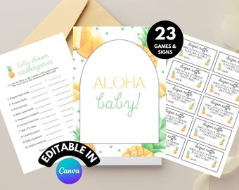 Tropical Pineapple Baby Shower Game: Aloha Theme (Digital Download)