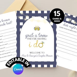 Beer Bridal Shower Games, Love is Brewing Bridal Shower Sign, Beer Couples Shower Games, Grab A Brew Theyre Saying I Do Wedding Summer BBQ