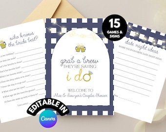 Beer Bridal Shower Games: Love is Brewing Wedding Shower, Backyard Brewery Couples Shower Games and Signs