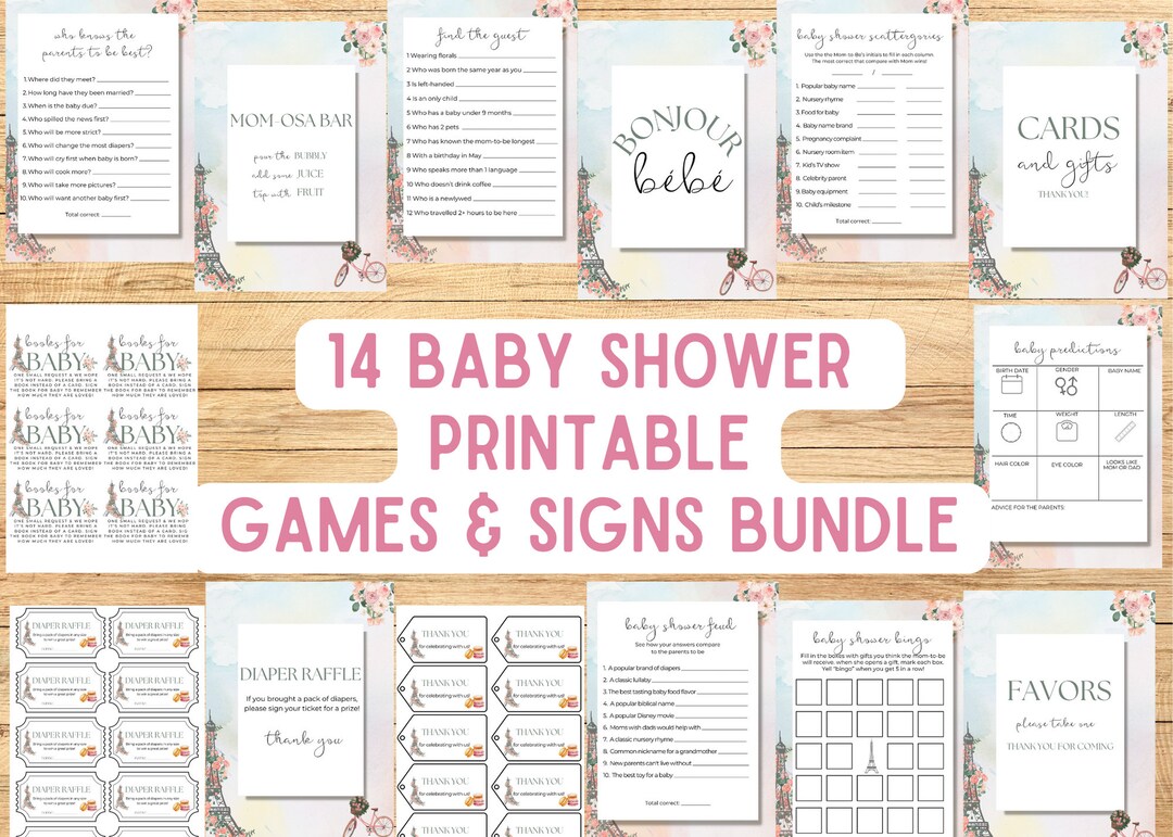 Bonjour Bebe Baby Shower Game Printable, Paris Baby Shower Sign Digital ...