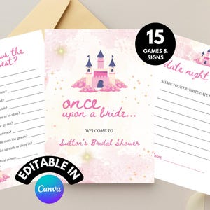 Gioco per la festa nuziale "C'era una volta la sposa", cartello per la festa di fidanzamento incantata, festa nuziale da favola, festa nuziale con castello rosa della principessa