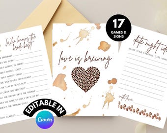 Bridal Shower Games, Bridal Shower Instant Download, Love is Brewing Bridal Shower Editable, Coffee Bridal Shower Sign, Love You A Latte, C4