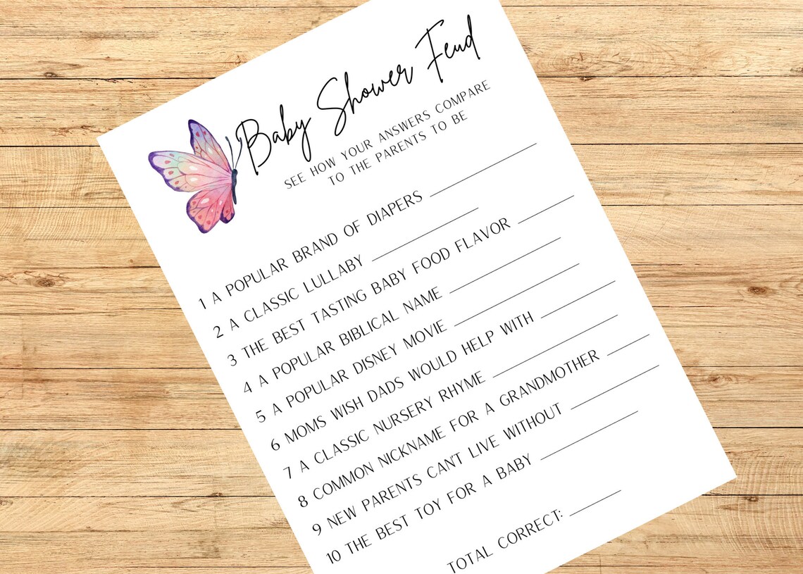 Butterfly Baby Shower Games Printable, Pink Baby Shower Games Digital ...