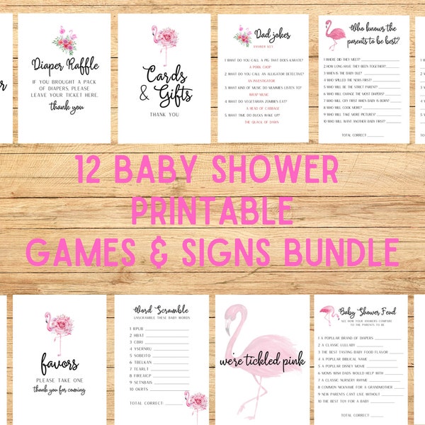 Flamingo Baby Shower Games Printable, Let's Flamingle Baby Shower Signs Digital, Girl Baby Shower, We're Tickled Pink Baby Shower, F4