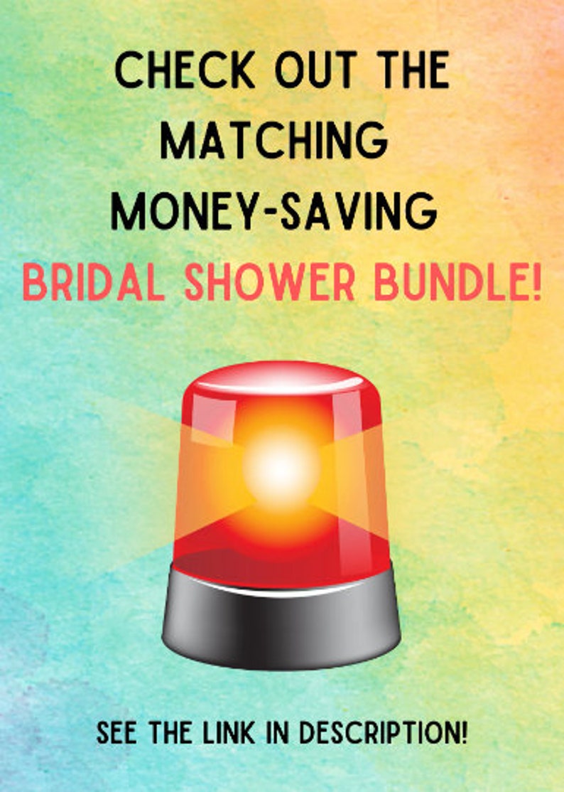 May include: A red and black flashing light with the text "CHECK OUT THE MATCHING MONEY-SAVING BRIDAL SHOWER BUNDLE! SEE THE LINK IN DESCRIPTION!"
