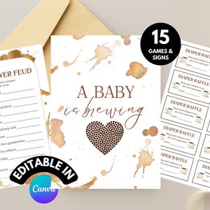 A Baby Is Brewing Baby Shower Editable Bundle, Coffee Baby Shower Games, Love You A Latte Baby Shower, Gender Neutral Baby Shower, C8