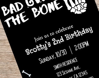 Birthday Invitation, Birthday Invitation For Boys, 2nd Birthday Invitation Digital, Halloween Birthday Party Invite, Bad Two The Bone, B7