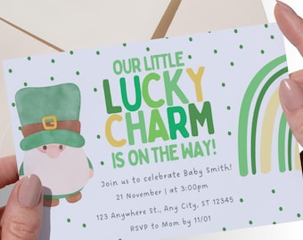 Shamrock Baby Shower Invitation: Lucky Charm St. Patrick's Day (Digital Download)