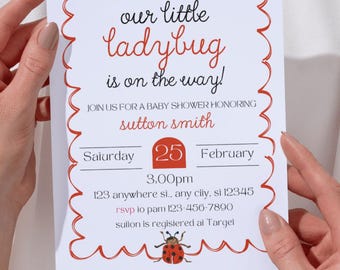 Ladybug Baby Shower Invitation: Little Lady Is On The Way Editable Spring Theme (Digital Download)