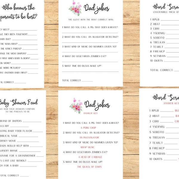 Flamingo Baby Shower Games Printable, Let's Flamingle Baby Shower Games Digital, Girl Baby Shower, We're Tickled Pink Baby Shower, F4