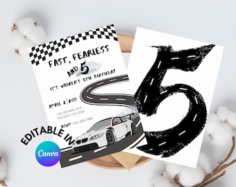 Racecar 5th Birthday Invitation: Fast Car Boys Fifth Birthday Party, Racing Party (Digital Download)