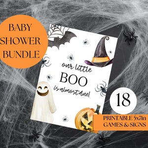 Halloween Baby Shower Games Instant Download, Fall Baby Shower Printable Bundle, Halloween Baby Shower Signs, A Little Boo Is Almost Due, A1