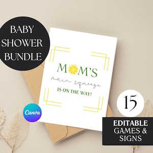 Moms Main Squeeze Editable Baby Shower Game Printable, Lemon Baby Shower Sign Digital, A Little Sweet One is on the Way, Citrus Shower, J6