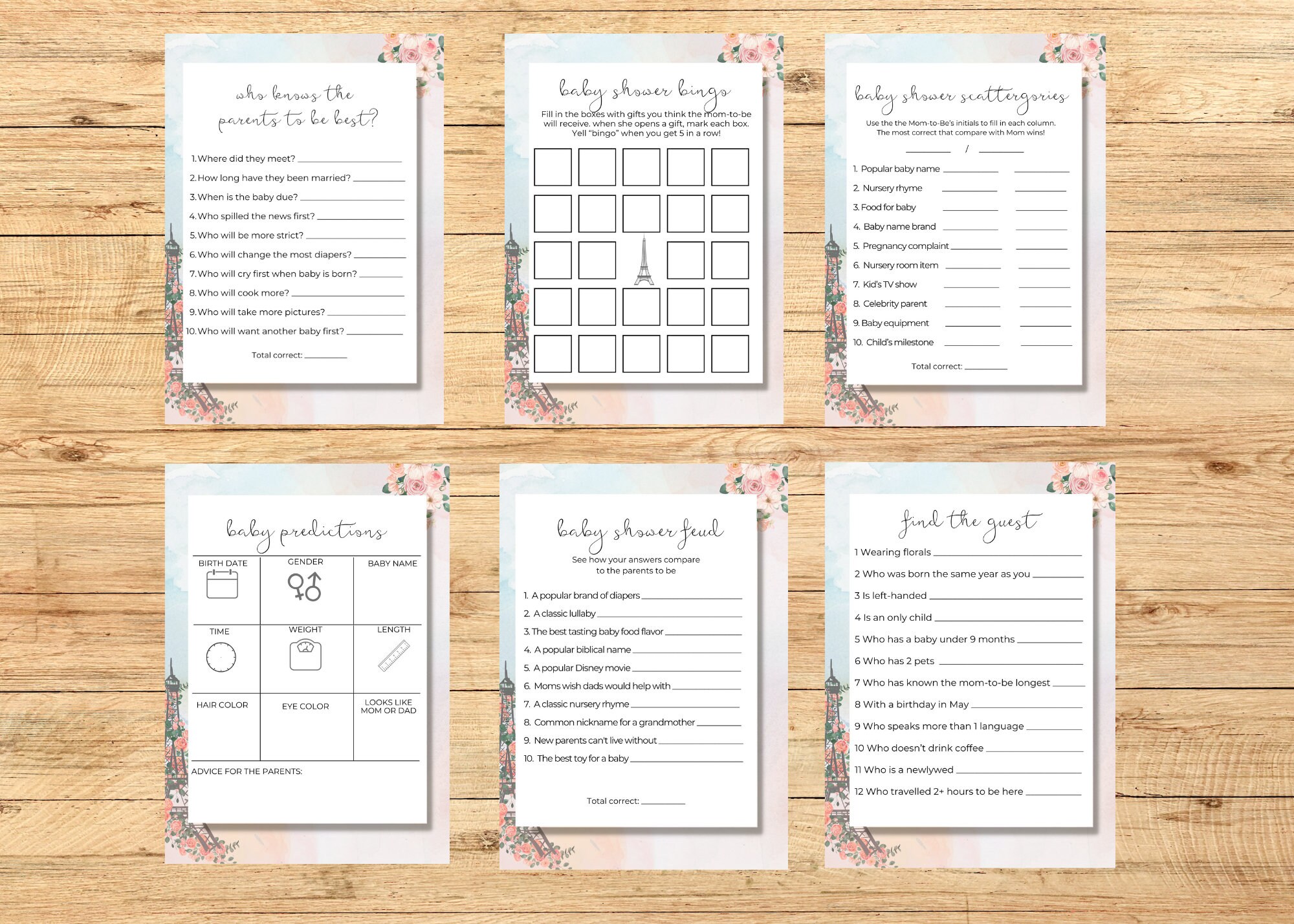 Bonjour Bebe Baby Shower Game Printable, Paris Baby Shower Game Digital ...