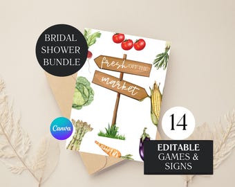 Farmers Market Brautparty-Bundle: Frisch vom Markt Hochzeitsduschenschilder, Sommermarkt-Verlobungspartyspiele
