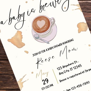A Baby Is Brewing Baby Shower Invitation, Love You A Latte Baby Invitation, Baby Shower Invitation Digital, Coffee Baby Shower Invite, C8