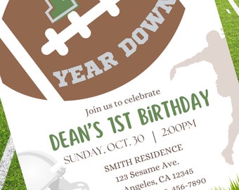 Football Birthday Invitation, First Year Down Birthday Party Invitation, Boys Birthday Party, Boys 1st Birthday Football Party