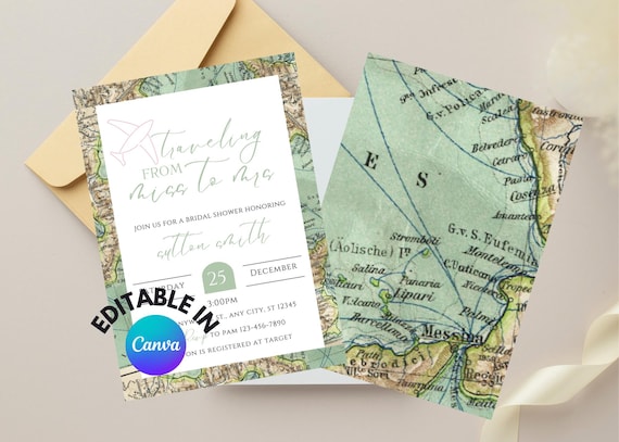 Traveling from Miss to Mrs, Adventure Awaits Bridal Shower Invitation: Travel Wedding Shower, Love is an Adventure