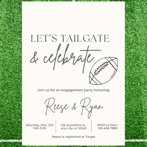 Let's Tailgate and Celebrate Engagement Party Invitation, Football Couples Shower Invitation, Fall Engagement Party Invitation Digital, C5