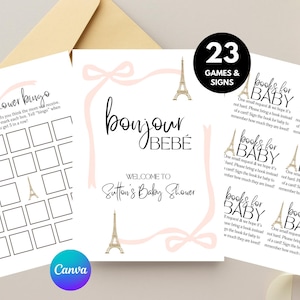 Bonjour Bebe Baby Shower Game, Paris Baby Shower Sign, French Baby Shower Decoration, France Eiffel Tower Baby Shower, Coquette Baby Shower