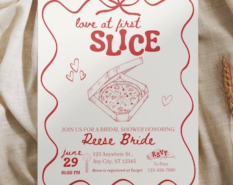 Pizza Bridal Shower Invitation, Love at First Slice Couples Shower, Italian Wedding Shower Ideas Love You To Pizzas Engagement Party