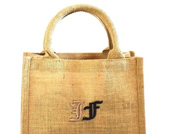 Classic Jute Bag Beige - TWO LETTERS Small - Old English