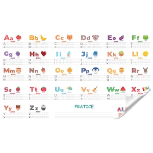 Grafico dell'alfabeto con decalcomania delle attività dell'alfabeto inglese guidato cancellabile a secco per bambini della scuola materna, il materiale del poster dell'alfabeto trattiene la superficie con elettricità statica