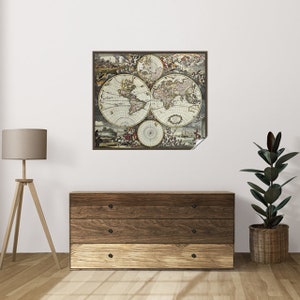 Mapa mundi vintage com aparência retrô, mapa de viagem reutilizável, arte de parede com mapa mundi, material de poliestireno durável que mantém a superfície com eletricidade estática
