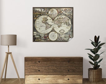 Mappa del mondo vintage dall'aspetto retrò Mappa di viaggio riutilizzabile, arte della parete della mappa del mondo, materiale in polistirene resistente che trattiene la superficie con elettricità statica