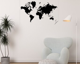Wereldkaart zwarte kleur herbruikbare reiskaart, wereldkaart kunst aan de muur, woondecoratie duurzaam polystyreen materiaal houdt het oppervlak vast met statische elektr