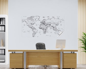 Mapa del mundo sin color Mapa de viaje reutilizable, Arte de la pared del mapa del mundo, Decoración del hogar El material de poliestireno duradero sostiene la superficie con electricidad estática