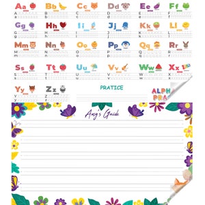 Set di decalcomanie per attività cancellabili a secco con alfabeto inglese e linee della griglia per ragazze di prima elementare, grafico dell'alfabeto per bambini della scuola materna, poster dell'alfabeto