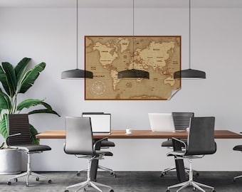 Retro uitziende wereldkaart herbruikbare reiskaart, wereldkaart kunst aan de muur, duurzaam polystyreen materiaal houdt het oppervlak vast met statische elektriciteit
