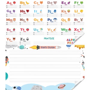 Set di decalcomanie per attività cancellabili a secco con alfabeto inglese e linee della griglia per ragazzi di prima elementare, grafico dell'alfabeto per la scuola materna, poster dell'alfabeto