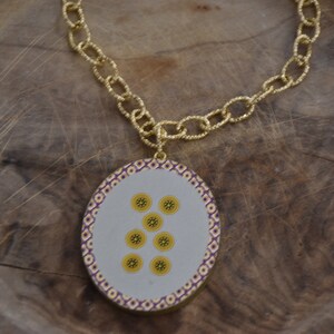 Collana siciliana, collana lunga, pendente ovale "double-face", carte siciliane, collana decoupage.
