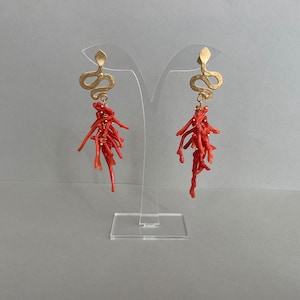 Authentic Mediterranean Coral earrings, cluster earrings, long drop earrings, Sicilian earrings, snake stud. image 2