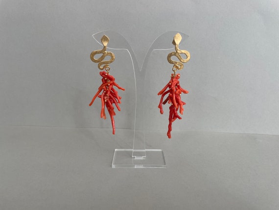 Boucles D'oreilles Pendantes Argent 925 Et Corail Rouge - Neuf Avec étiquettes, Fixation à Clip