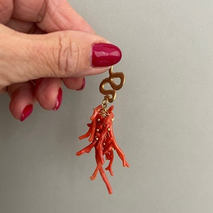 Authentic Mediterranean Coral earrings, cluster earrings, long drop earrings, Sicilian earrings, snake stud. image 8