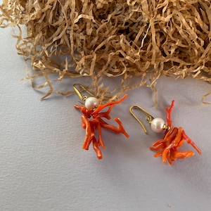 Authentic Mediterranean coral cluster earrings, baroque pearl, Sicilian earrings, gift for her.