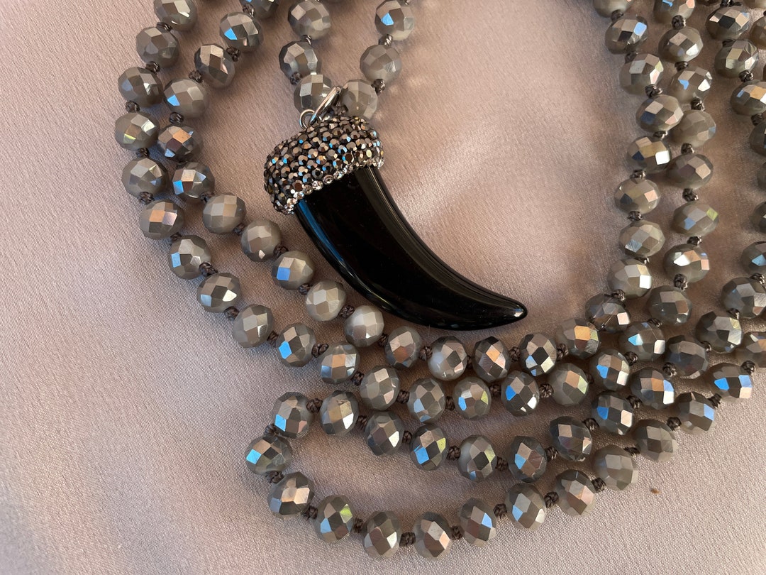 Collana Girocollo Elli Donna Con Ciondolo Mezzaluna E Cristalli Neri, Argento 925, 36 Cm