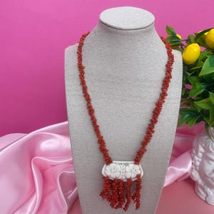 Genuine coral necklace, with Torre del Greco cameo, genuine sardonyx cameo, Mediterranean coral, gift for her.