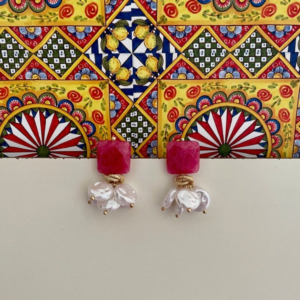 Orecchini Pendenti Giada Rossa Naturale Tonda 10mm - Argento Leva PE166