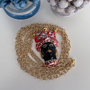 Siciliaanse ketting, hypoallergene aluminium ketting, hanger in de vorm van een Moors hoofd in Caltagirone keramiek.